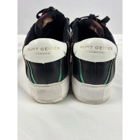 Kurt Geiger Laney Sneakers Black Leather Metallic Rainbow Piping Stripes 38.5 - Picture 4 of 15